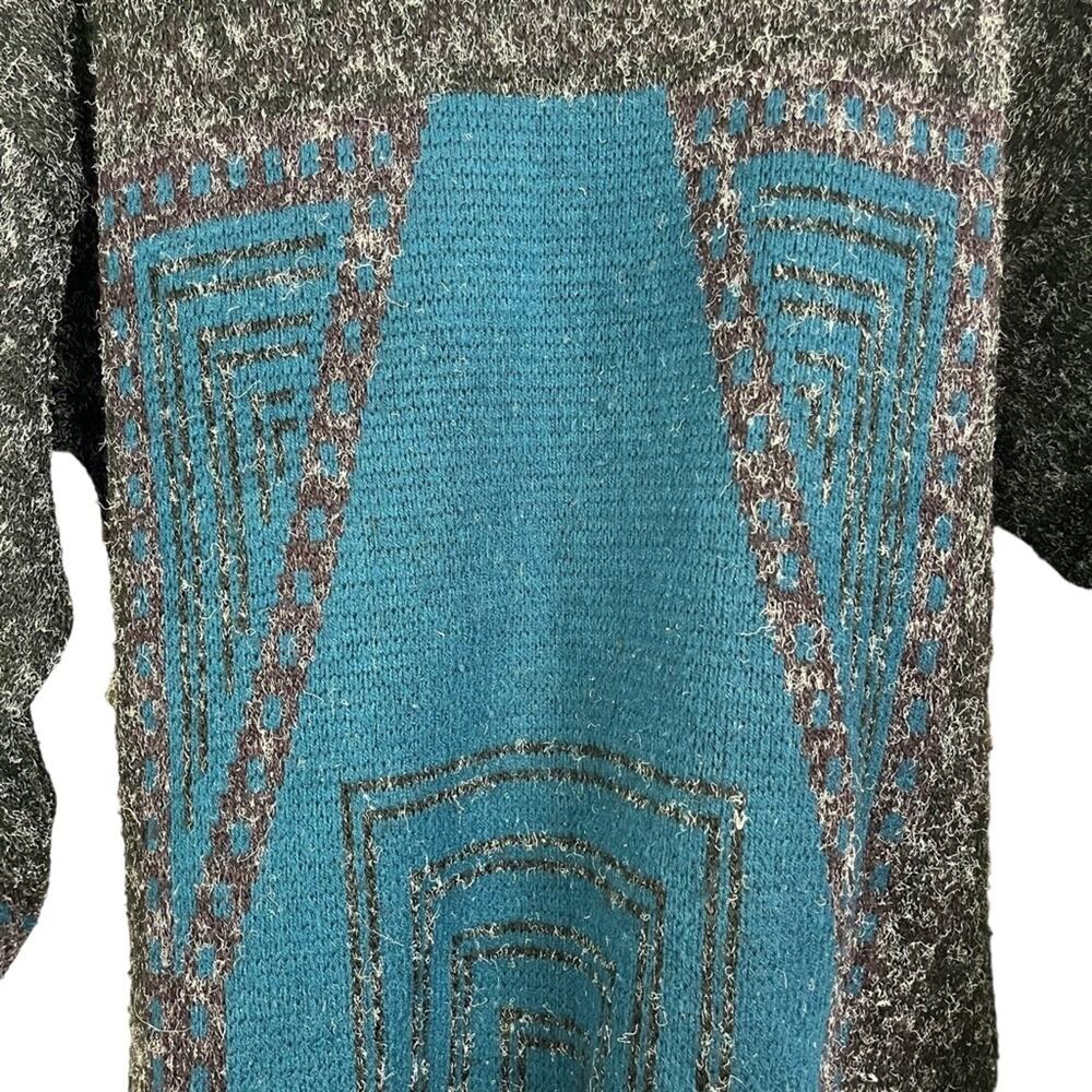 ZEPPELIN Vintage Blue & Charcoal Gray Pullover Long Sleeve Sweater Chunky Knit M - Picture 3 of 16